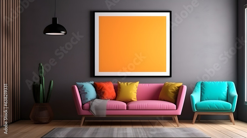 Center Stage for Art: Blank Frame in Stylish Setting, generative ai