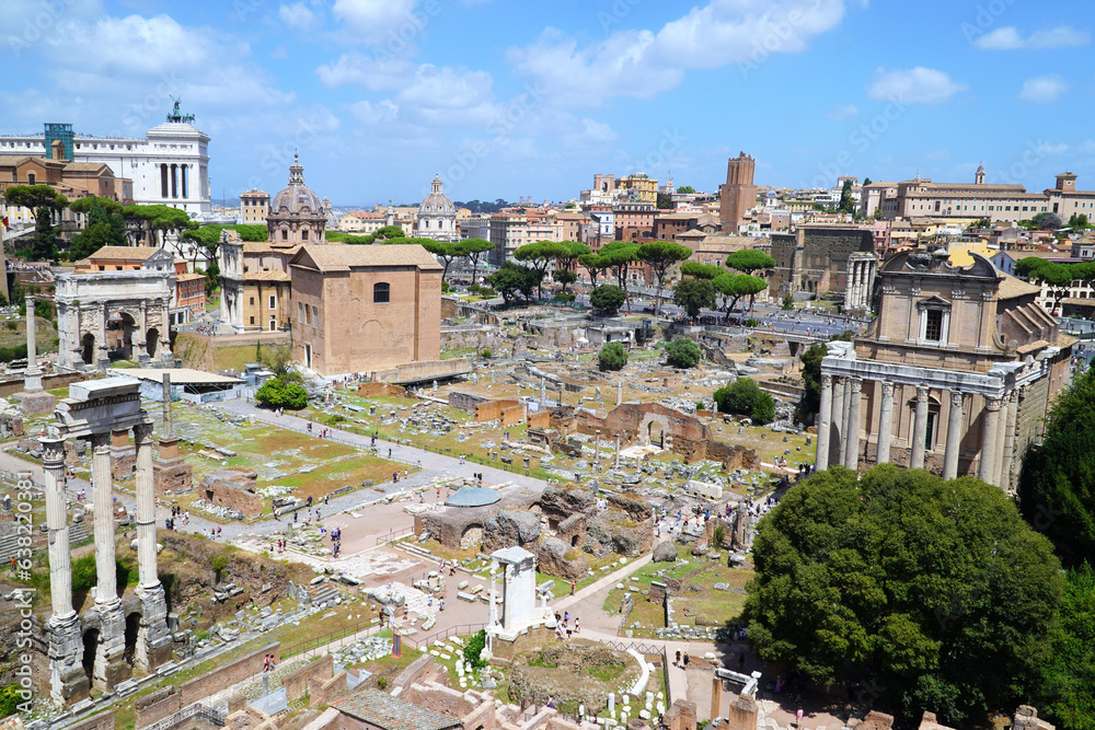 Roman Forum, Latin Forum Romanum, the most important center of ancient Rome, Italy. Palatine Hill View.