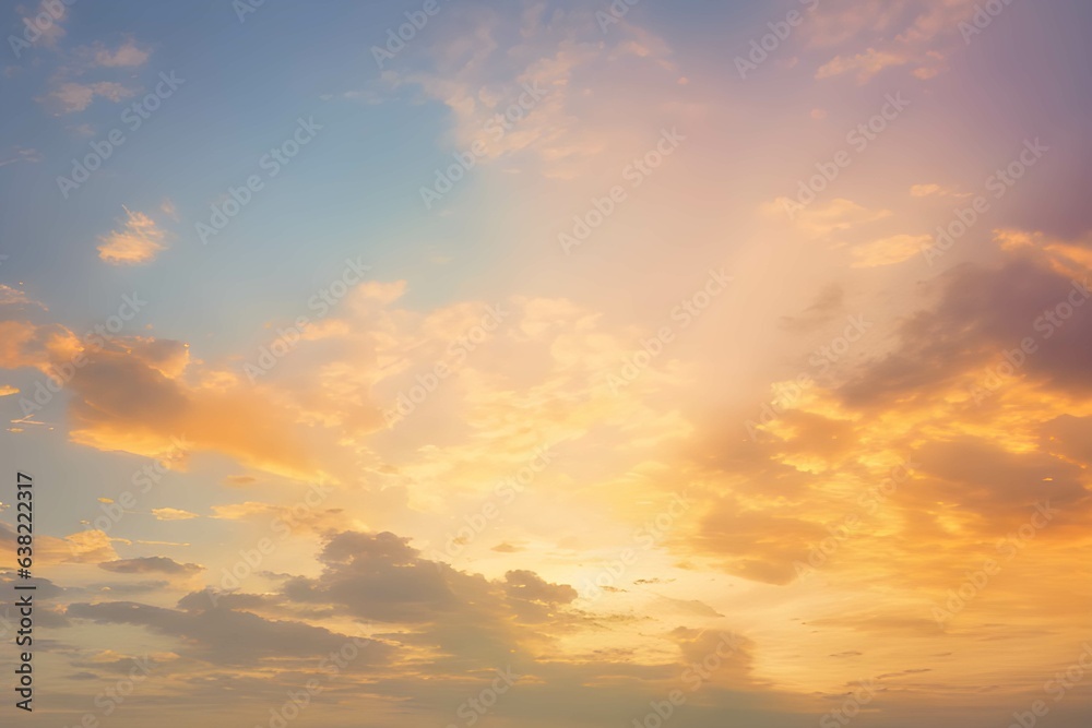 オレンジ色の夕焼けの美しい空と雲。グラデーションする空の色