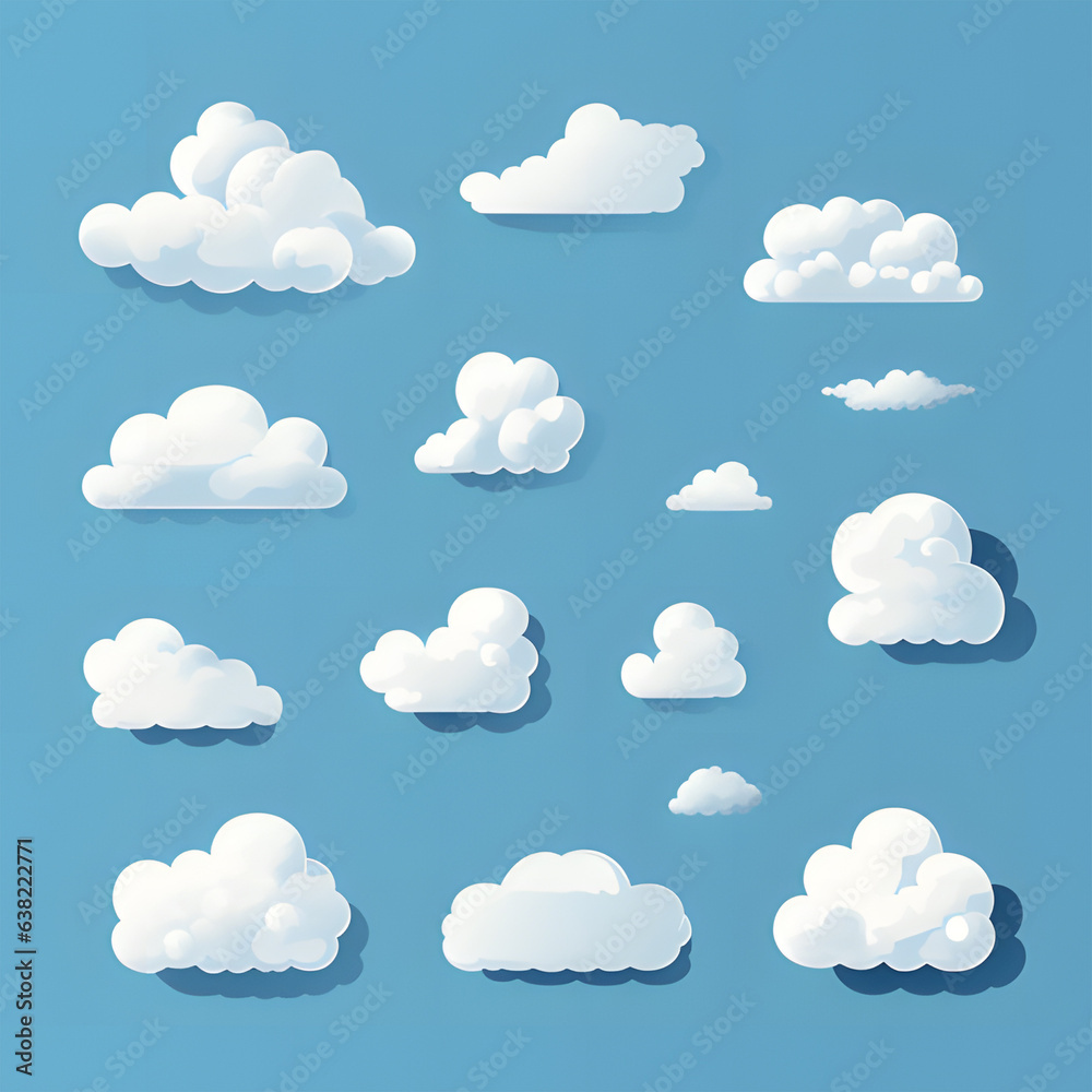 Cartoon clouds in blue sky. Cloudscape isolated on background Ai generative