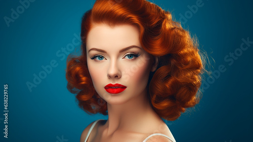 portrait of woman with pretty red hair in 1950s style