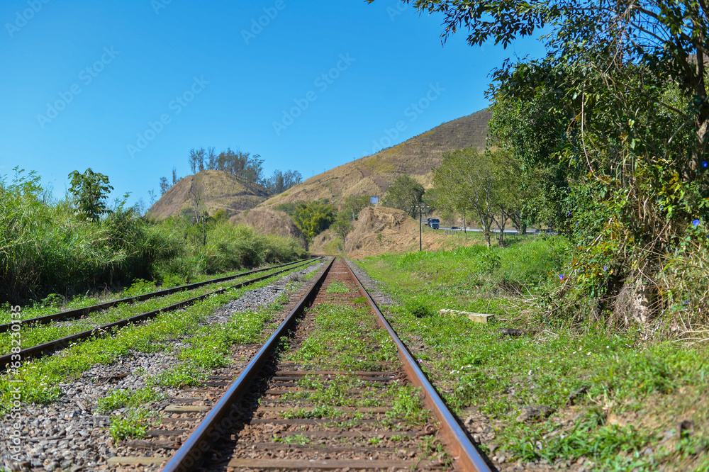 Obraz premium view of railway in rural area