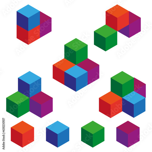 Colorful 3d isometric cubes. Vector illustration. EPS 10.