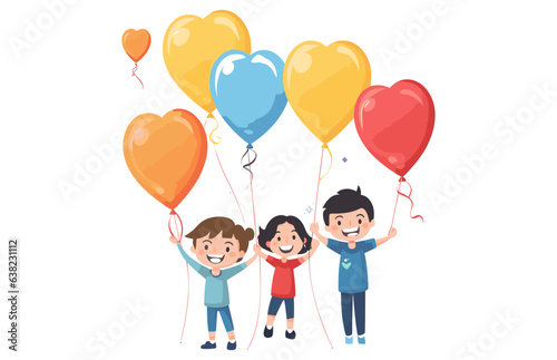 Children with balloons Flat illustration, Kids holding colorful balloons vector
