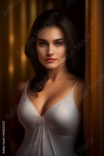 A beautiful brunette wearing lingerie at a studio photo shoot. Generative AI_5. photo