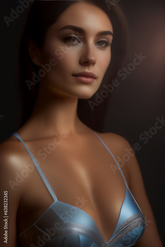 A beautiful brunette wearing lingerie at a studio photo shoot. Generative AI_11. photo