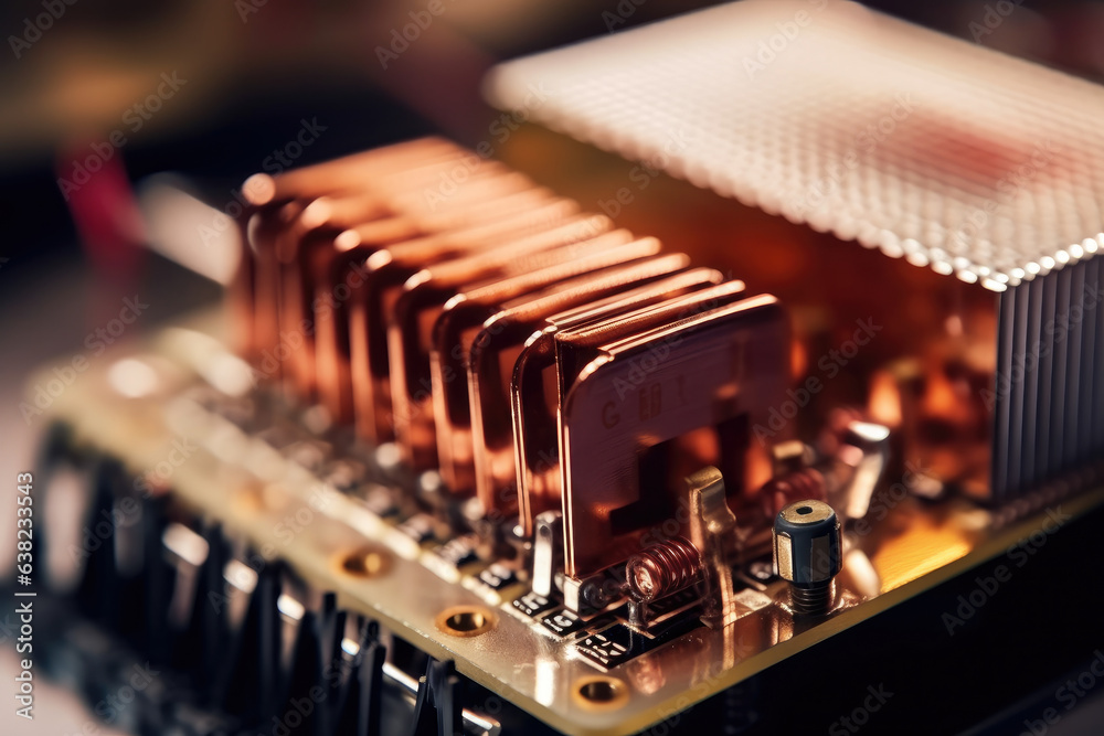 An intimate view of a cooling system showcasing a heat sink adorned