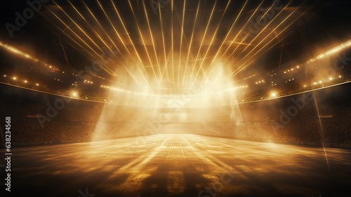 Golden stadium lights with rays. generative ai