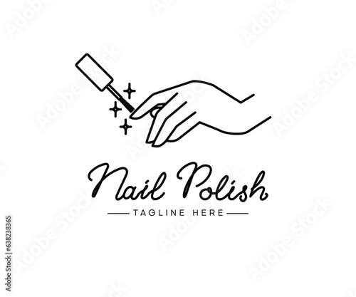 Female manicured hand. Lady painting, polishing nails. Nail polish icon. Vector Illustration of Elegant female hands in a trendy minimalist style. Beauty logo for nail studio or spa salon.