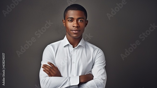 Serious businessman in black suit and tie, looking confident and thoughtful in a studio portrait