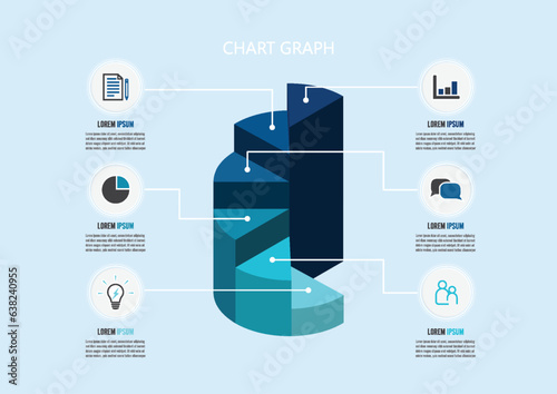 Infographic Pie Chart 6 options. For content, diagram, flowchart, steps, parts, timeline infographics, workflow, chart.
