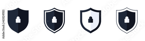 security shield icon pack, security shield logo with minimalist padlock sign. Security shield symbol for website. digital device security icon. technology