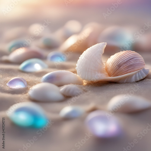 Beach, sunrise, clouds, pastel colors, gorgeous sparkling shells © Wavezaa