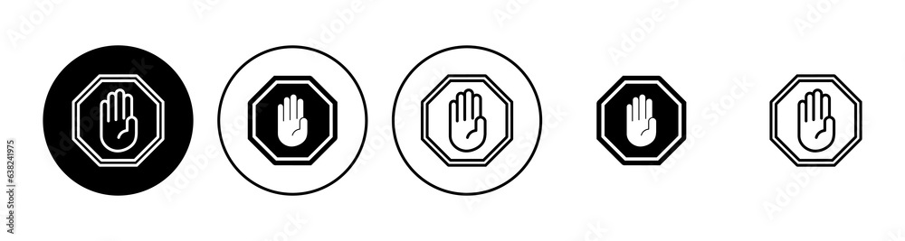Stop icon set. stop road sign. hand stop icon vector Stop icon set. stop road sign. hand stop icon vector