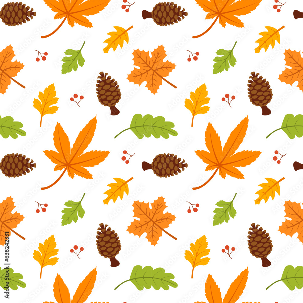 Autumn Season Seamless Pattern Design with Fall Elements in Template Cartoon Flat Illustration Autumn Season Seamless Pattern Design with Fall Elements in Template Cartoon Flat Illustration