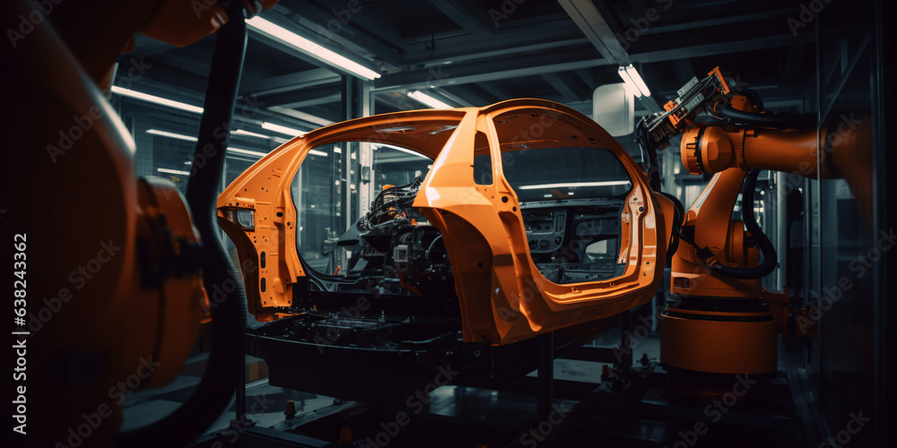 A robotic arm that is manufacturing a car in a factory - Generative AI