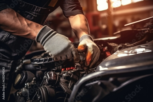 Professional Car Repair and Maintenance: Skilled Mechanic in an Automotive Workshop Utilizing Hydraulic Lift Technology for Efficient Vehicle Servicing and Maintenance in an Industrial Setting