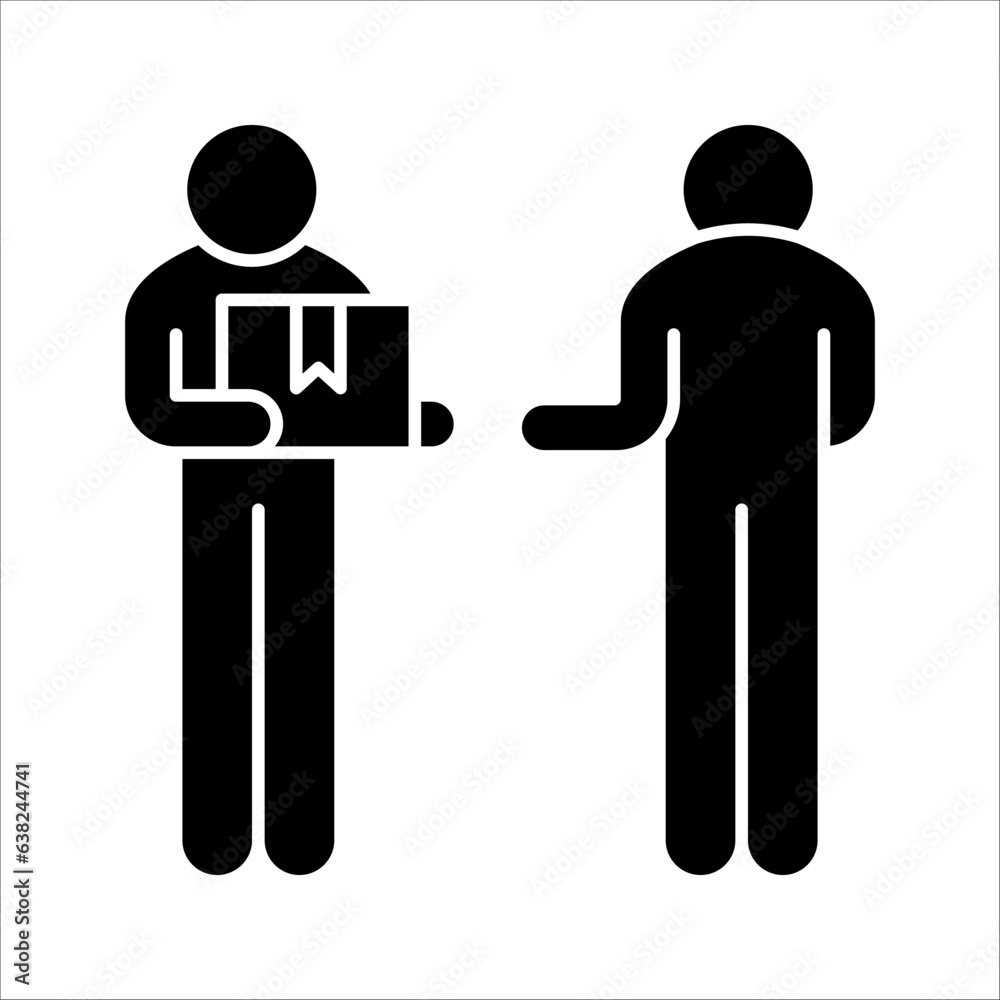 Delivery man holding box icon, Business delivery express service symbol, vector illustration on white background Delivery man holding box icon, Business delivery express service symbol, vector illustration on white background