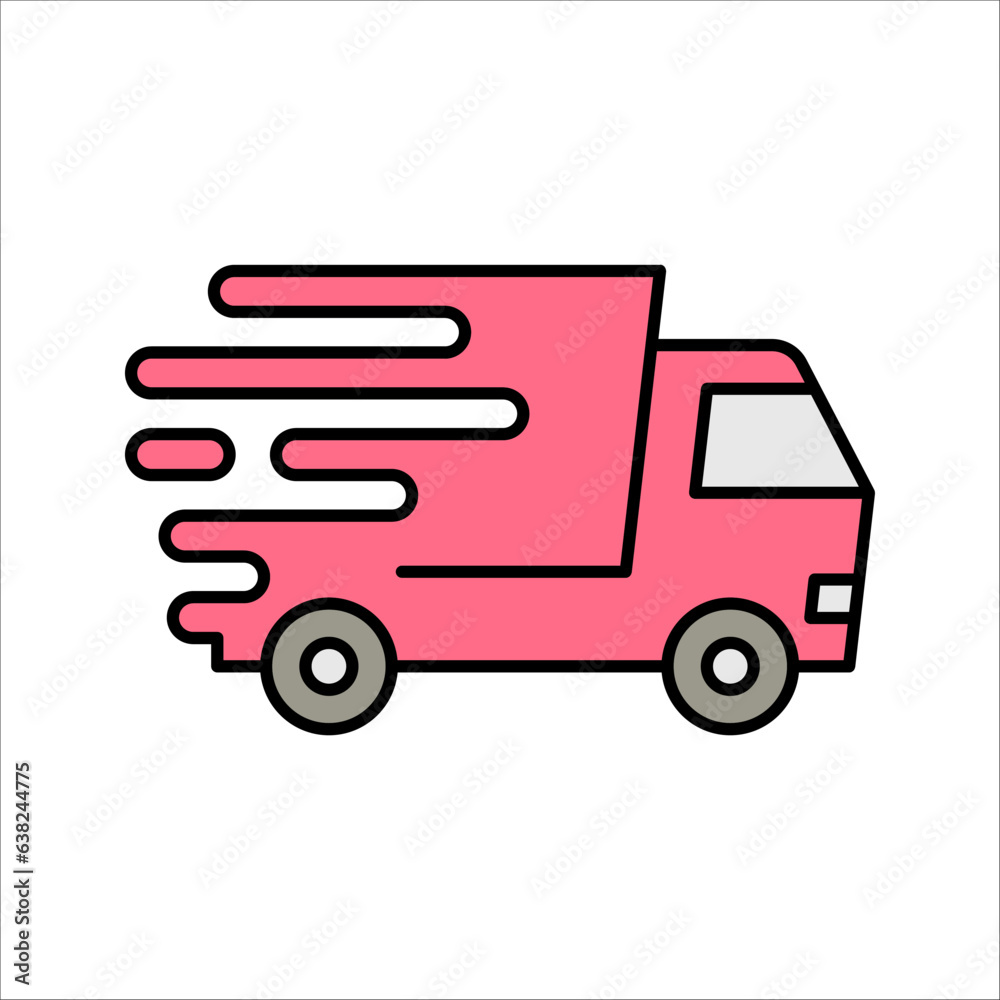 Fast shipping delivery truck flat vector icon for apps and websites, express delivery, quick move, vector illustration on white background Fast shipping delivery truck flat vector icon for apps and websites, express delivery, quick move, vector illustration on white background