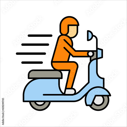 Shipping fast delivery man riding motorcycle icon symbol, vector illustration on white background