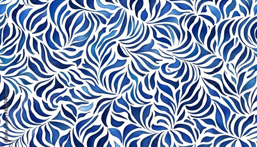 Blue and white leaf watercolor pattern