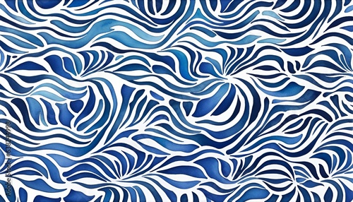 Blue and white plant watercolor pattern
