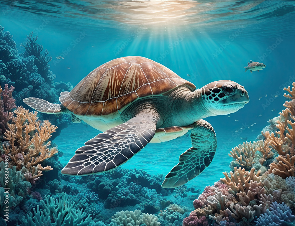 Wonderful and beautiful underwater world with turtles, corals and tropical fish. Wonderful and beautiful underwater world with turtles, corals and tropical fish.