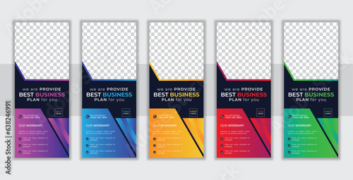 Business Roll Up Banner vector creative design. X banner, x stand, pull up, pop up banner  for marketing and advertising.5 color set of gradient layout. 2023 and 2024 Trending and modern design.
