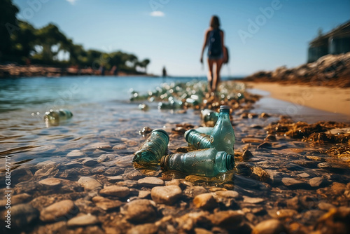 Obraz na płótnie Someone collecting rubbish on the beach. Recycling in the beach. Sustainability. Generative AI. w salonie
