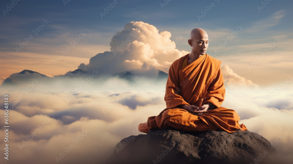 Monk Mediating on a Cloud