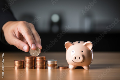 In the world of finance and wealth-building, every small step counts. Here, a person's hand delicately places a coin into a baby piggy bank against a blue backdrop. 
