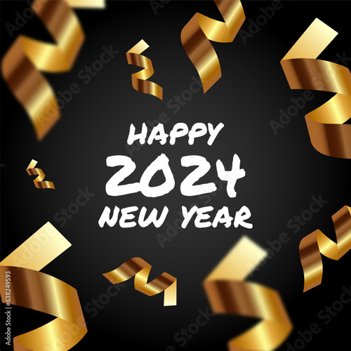 2024 Happy New Year text design with serpentine background. Holiday concept. Template for background, card, banner and poster. Vector 