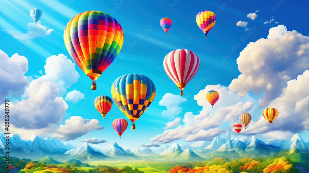 Fototapeta premium Air Balloons floating in a blue sky