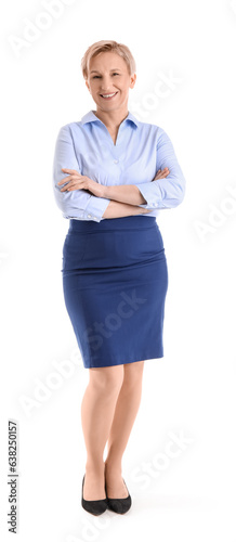 Stylish mature businesswoman on white background