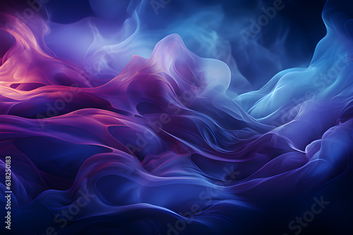 Blue and purple smoke trail on a black background. aromatherapy concept. Generative AI