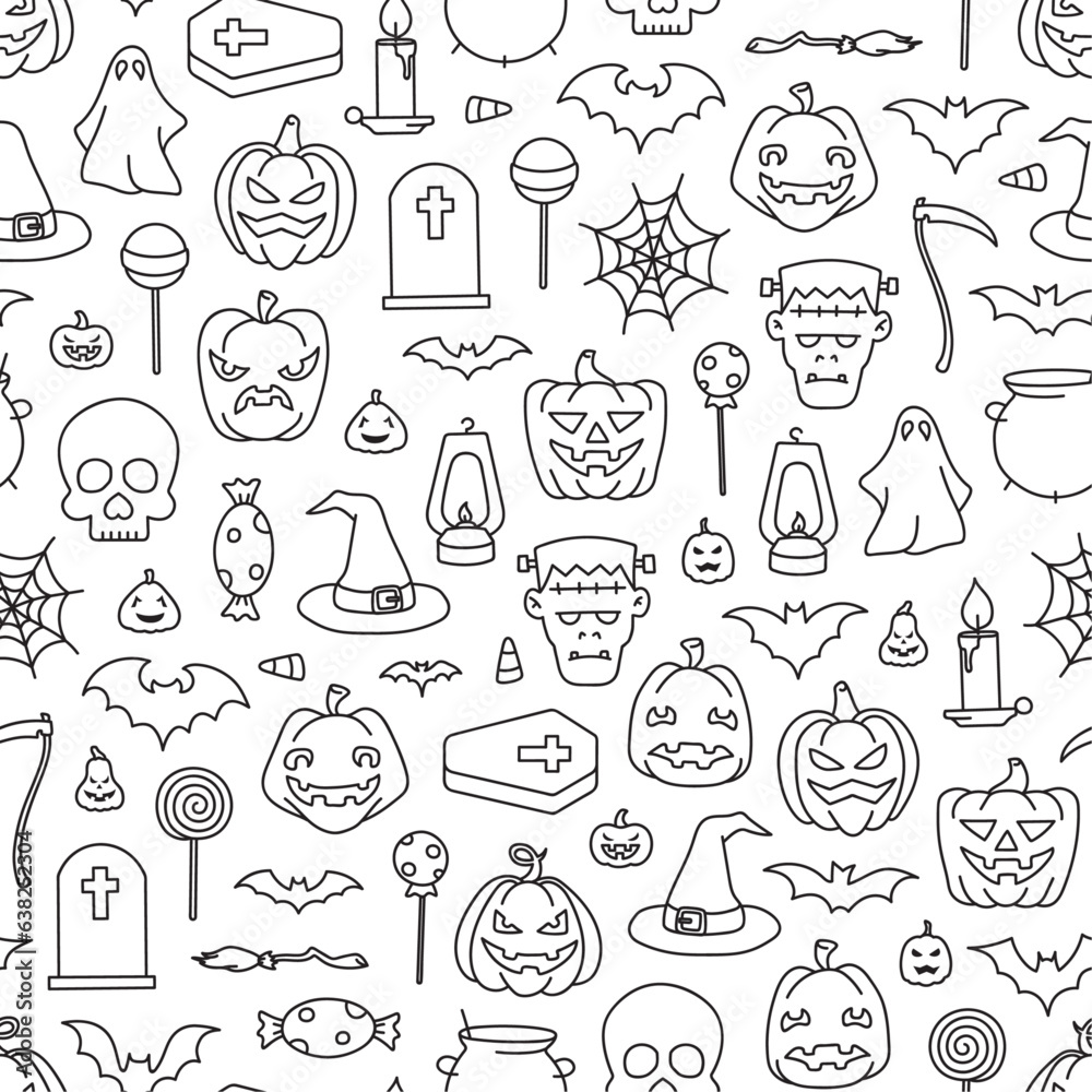 Hand drawn Halloween themed seamless pattern on transparent background Hand drawn Halloween themed seamless pattern on transparent background