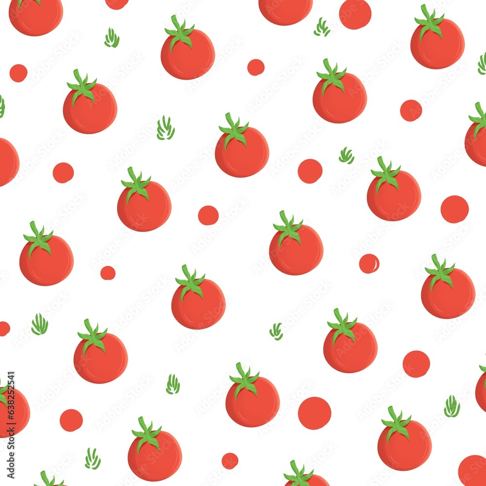 Pattern of ripe tomatoes on a white background in cartoon flat style seamless pattern wallpaper Pattern of ripe tomatoes on a white background in cartoon flat style seamless pattern wallpaper