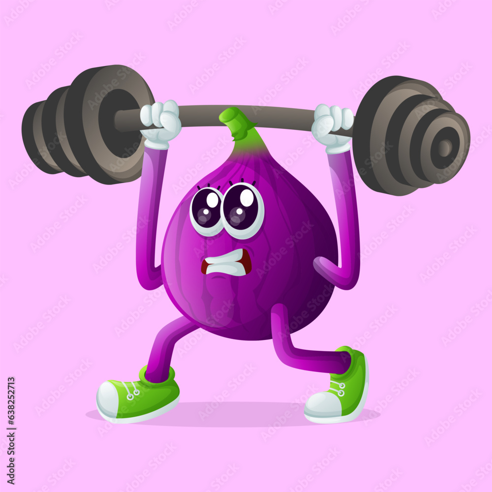 Cute fig character lifting weights Cute fig character lifting weights