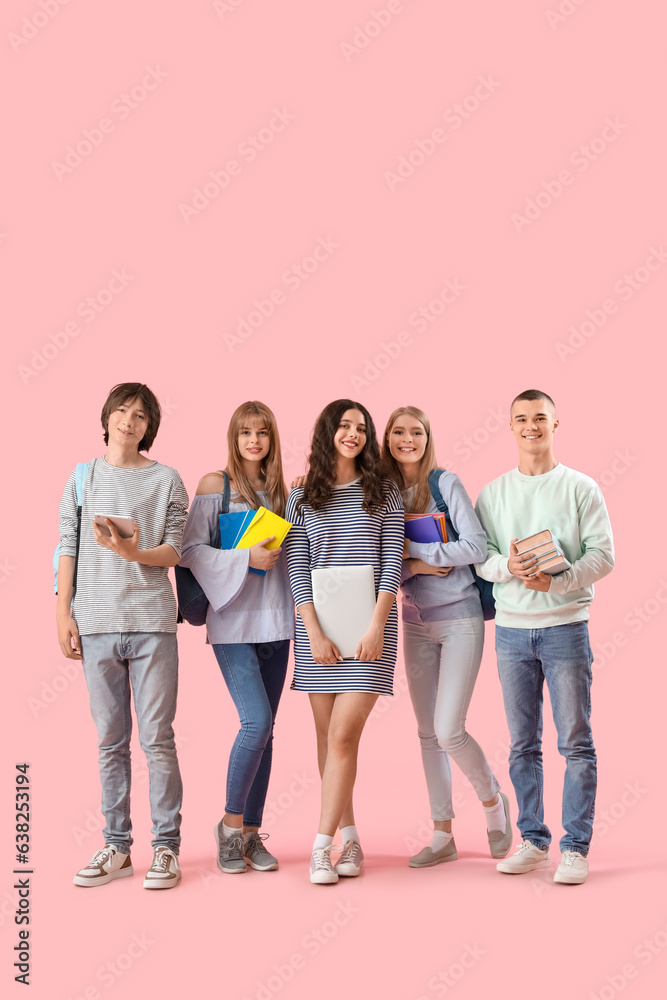 Fototapeta premium Group of students on pink background