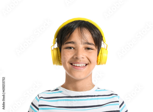 Little boy in headphones on...