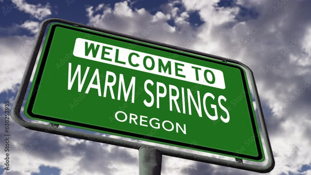 to Warm Springs, Oregon. USA City Road Sign Close Up, Realistic