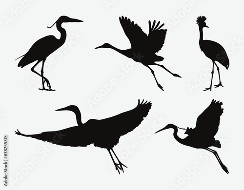 Graceful Heron Silhouettes Set, Majestic Avian Forms in Diverse Poses and Expressions