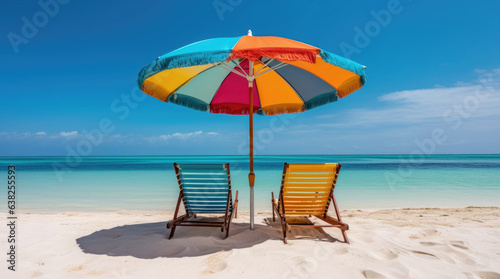 Chairs and umbrella on the beach in summertime