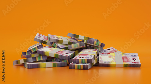 3D rendering of Stacks of2022 Central African CFA franc notes 
