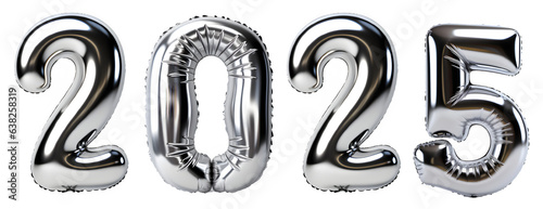 silver chrome balloon shaped number 2024 isolated on transparent background ,generative ai