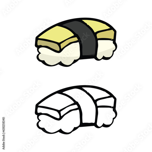 japanese omelette sushi cartoon object, vector doodle art