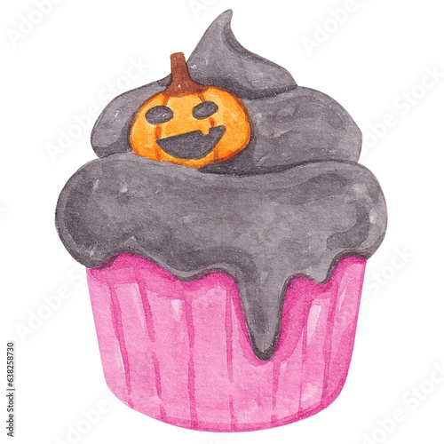 cupcake halloween watercolor illustration design