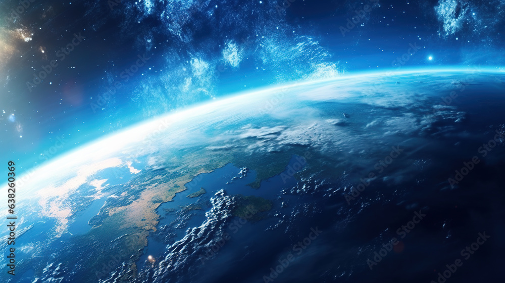 Fototapeta premium A Blue Space Background With The Earth Planet Satellite View AI Generative