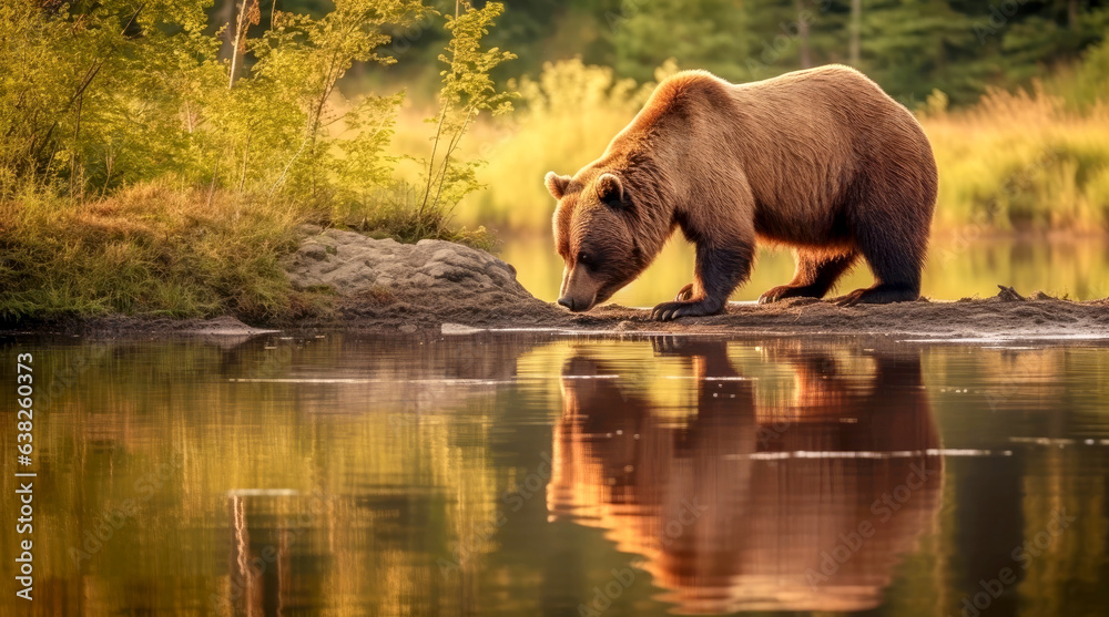 Brown bear grizzly at the watering hole.