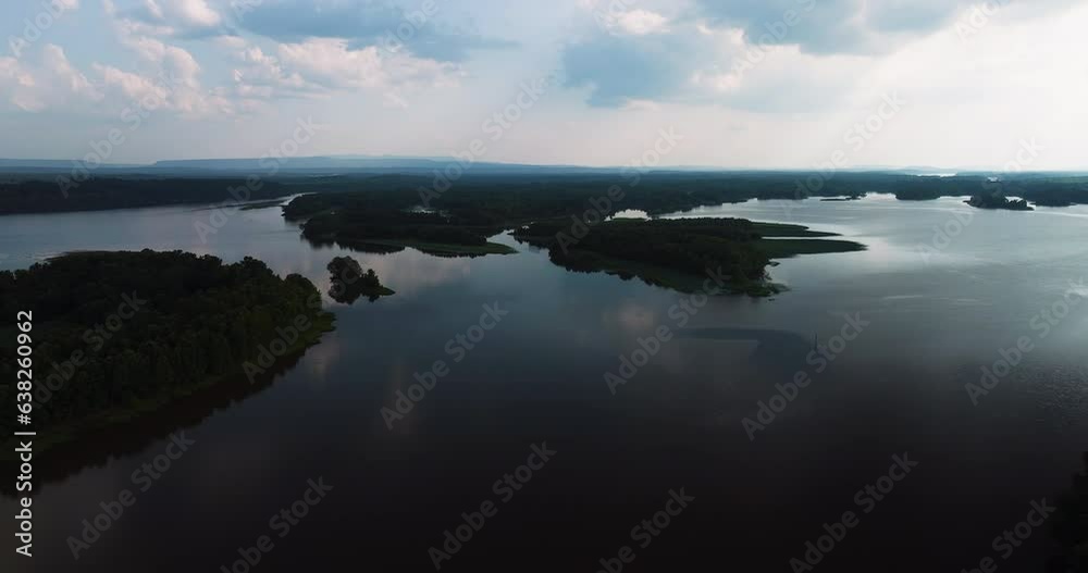Forested Islands On The Arkansas River Near Spadra Park In Arkansas, USA. wide aerial Forested Islands On The Arkansas River Near Spadra Park In Arkansas, USA. wide aerial